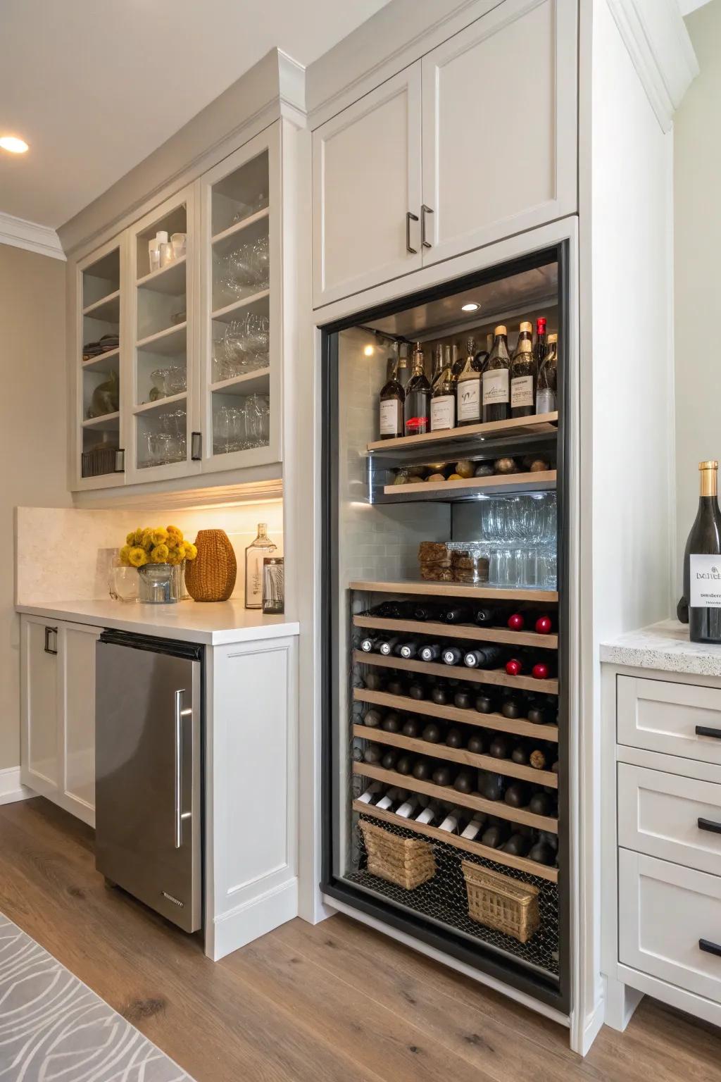 A pantry wine storage unit keeps your collection accessible and organized.