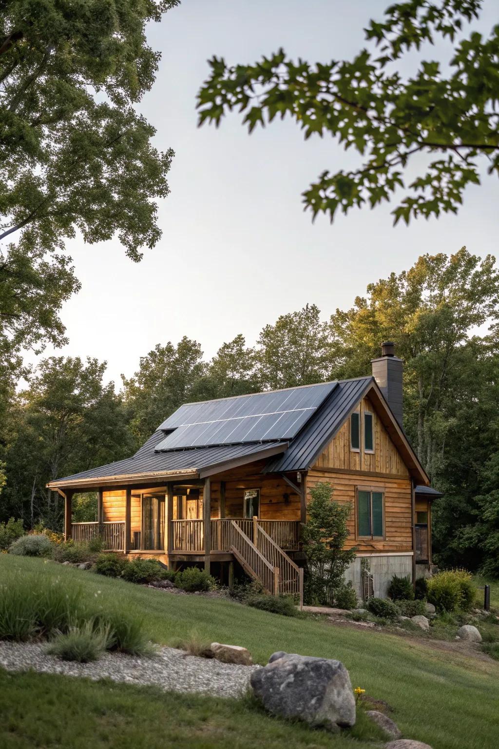 Solar panels give an eco-friendly power solution for cabins.