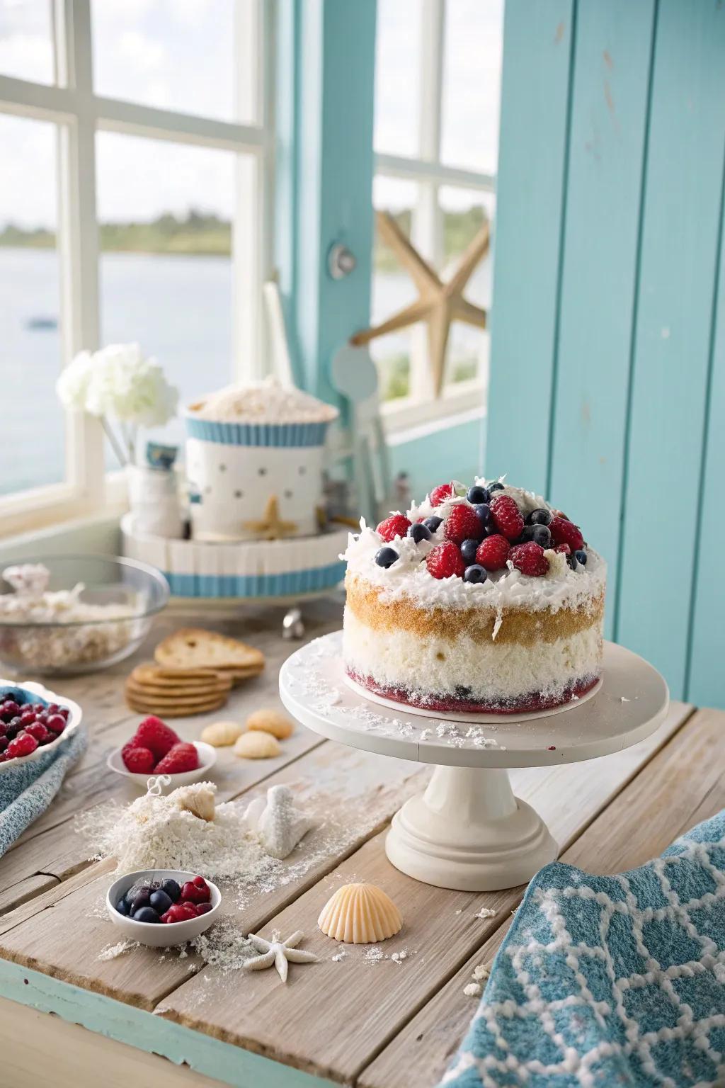 A coconut berry paradise cake that’s a tropical delight.