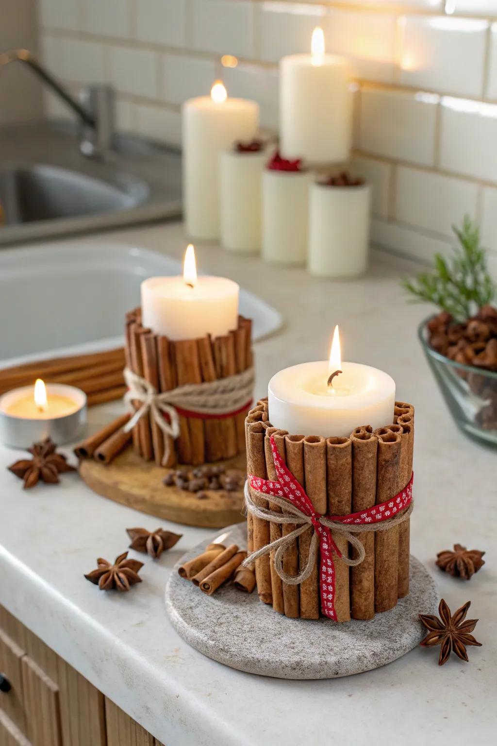 Snug scent with cinnamon rod-enclosed candles.