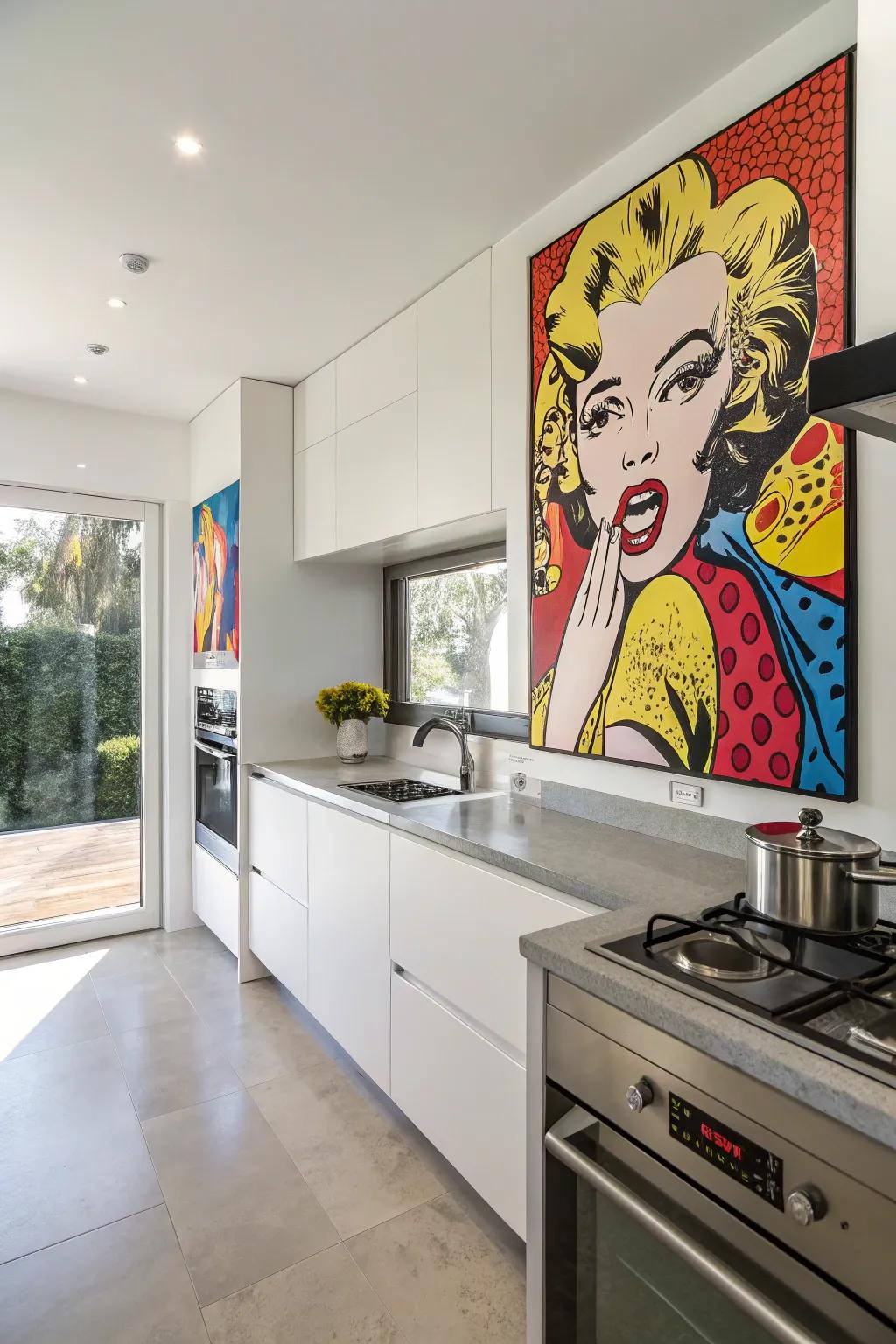 Pop art painting in a modern kitchen