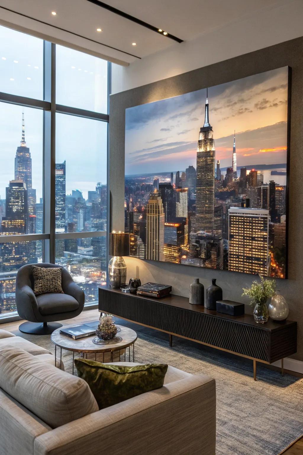 Cityscape artwork delivers urban energy indoors.