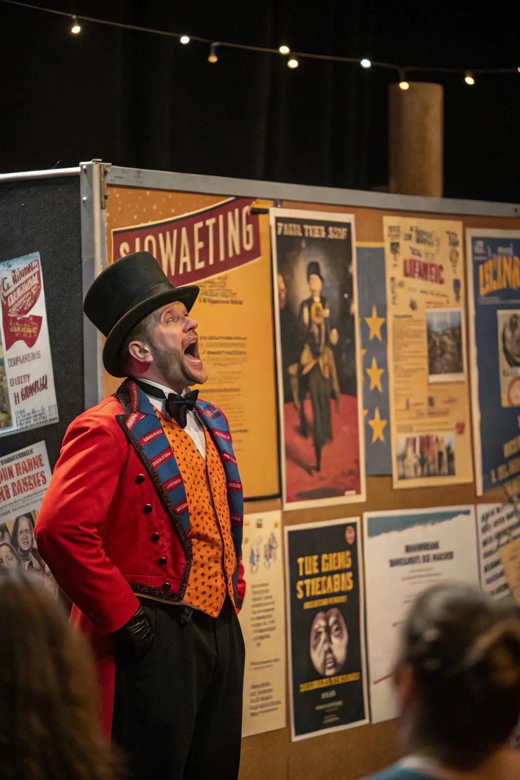 The master of ceremonies takes center stage, commanding attention on the fair-themed board.