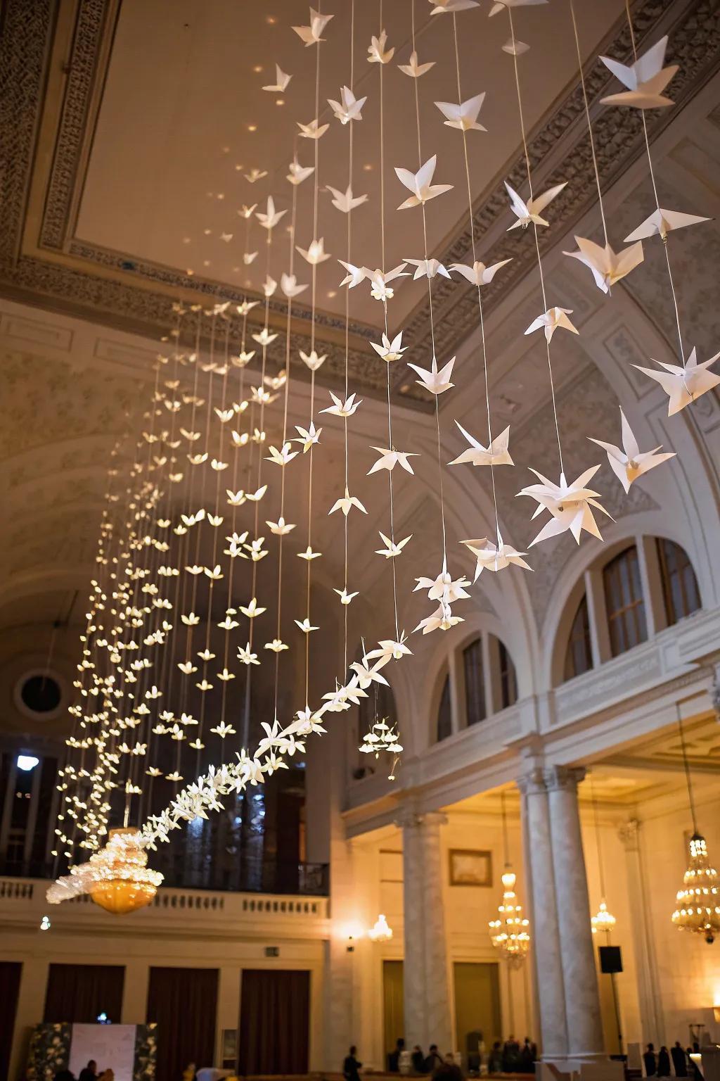 Paper birds inject a whimsical flair.