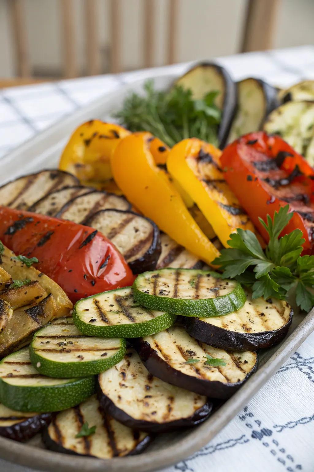 Colorful grilled veggie platters are a feast for the eyes and the wallet.