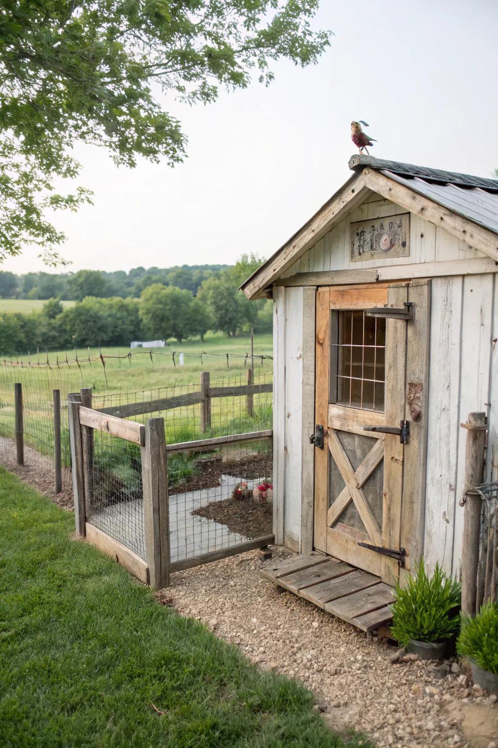 Repurposed resources infuse distinctive character into your chicken coop.
