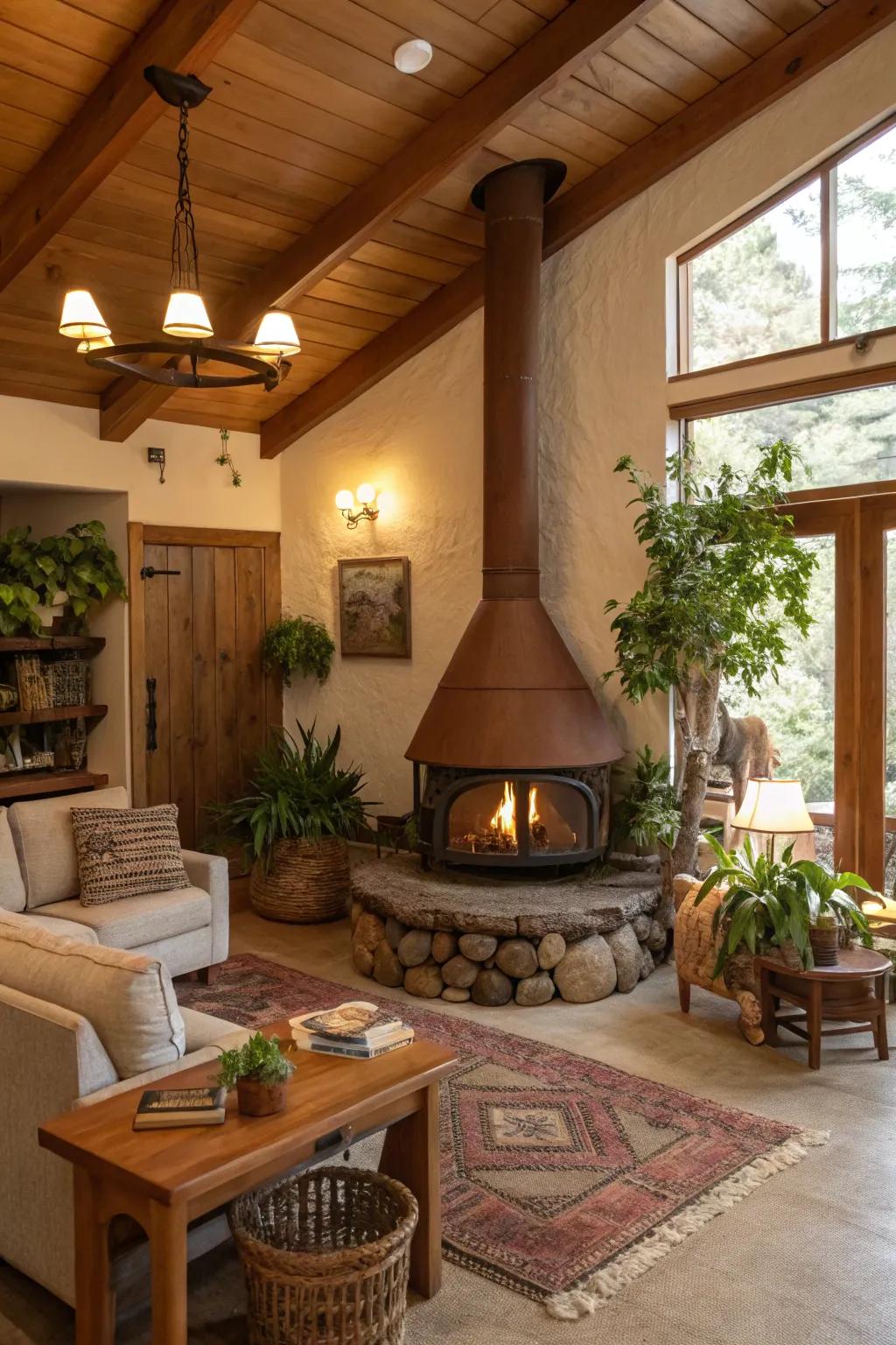 Earthy clay evokes organic charm and coziness in this welcoming space.