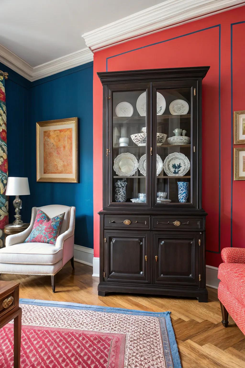 Bold colors make the display case a statement piece.