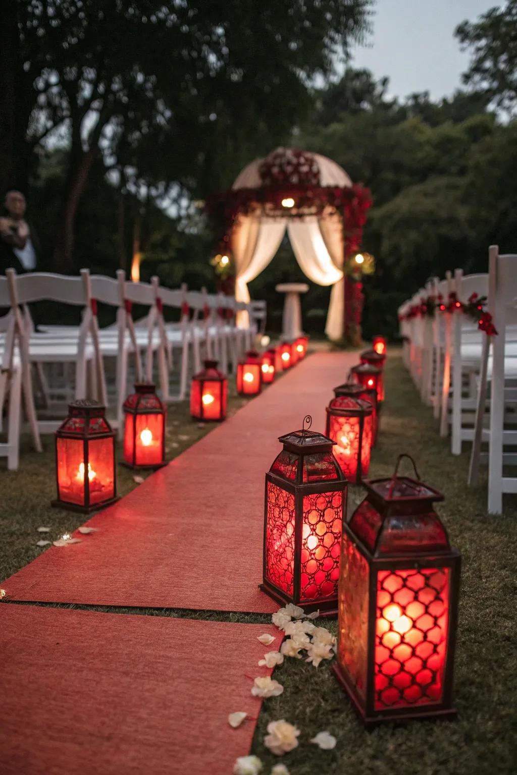 A beautifully illuminated pathway using traditional lights.