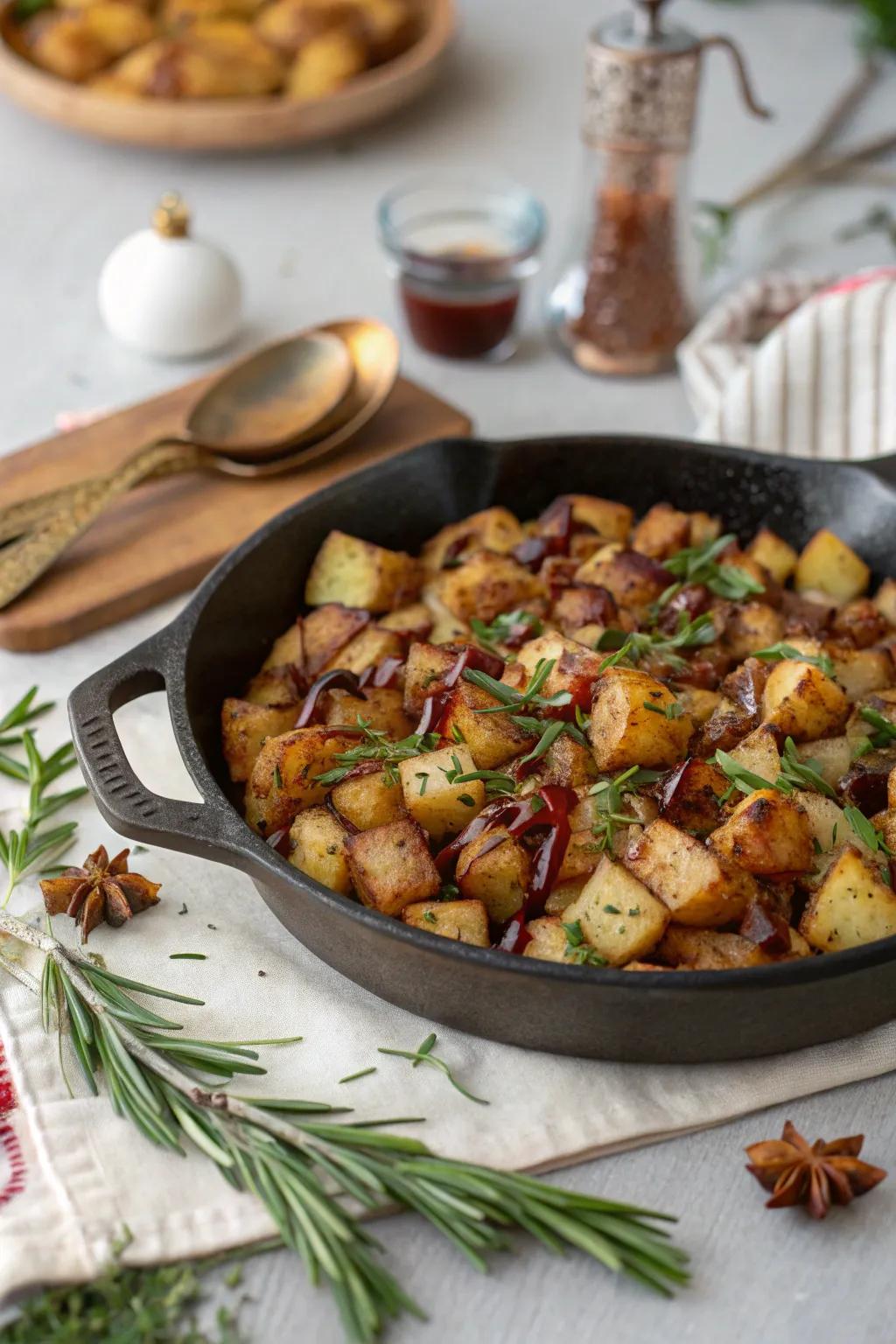 A comforting seasoned ground root hash for brunch.