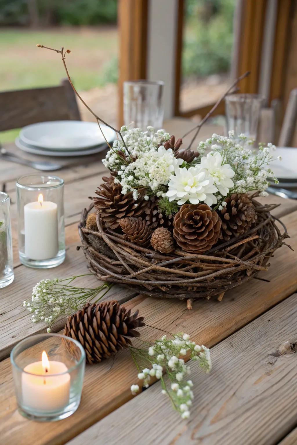 A winter woodland arrangement captures serene raw beauty.