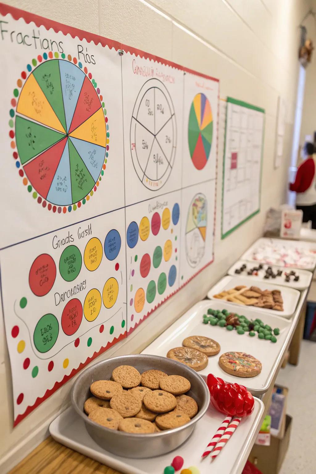 Fractions become festive through holiday-themed visuals.