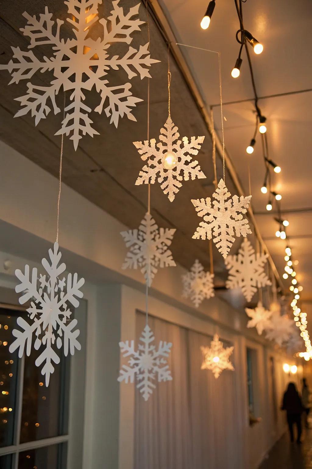 Enchanting paper flurries impart a wintery sensation.