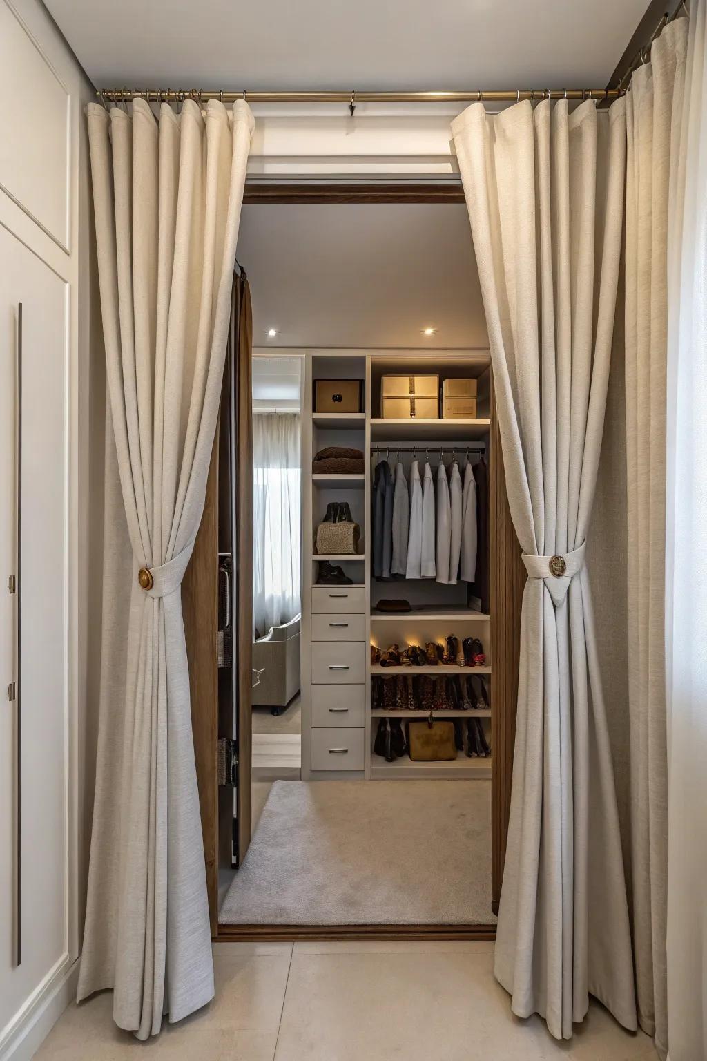 Drapes offer adaptability and a refined touch to your closet.