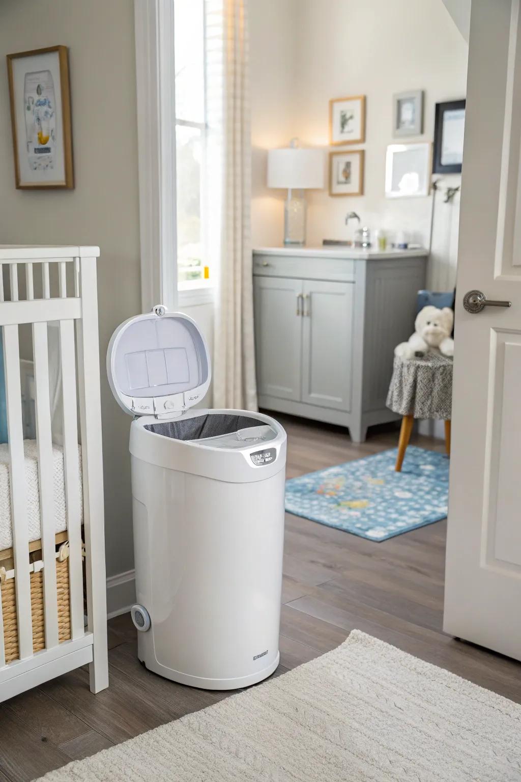 A multi-functional nappy container poised for a seamless transition to everyday employment.