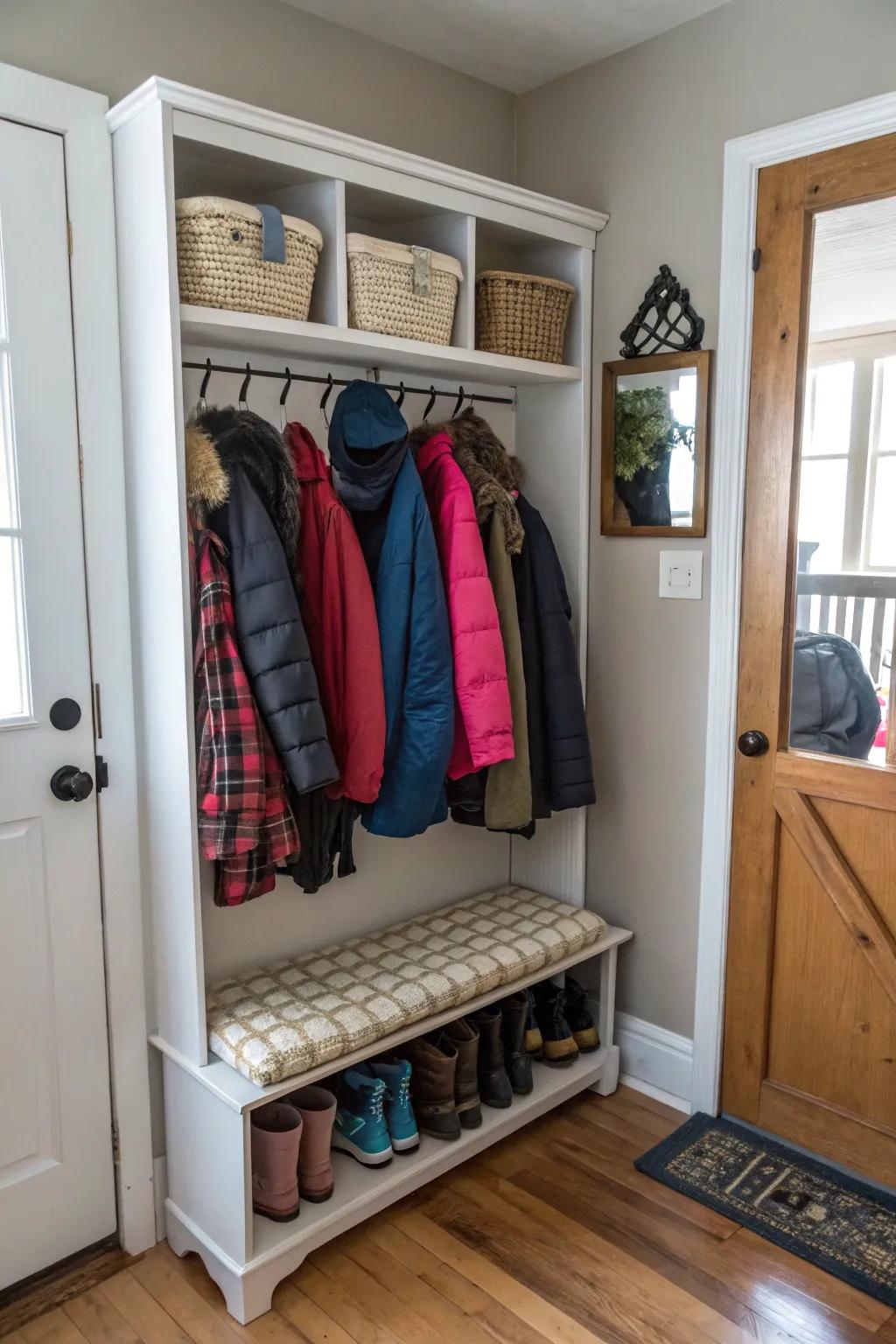 A clever use of a shoe organizer for flexible storage.