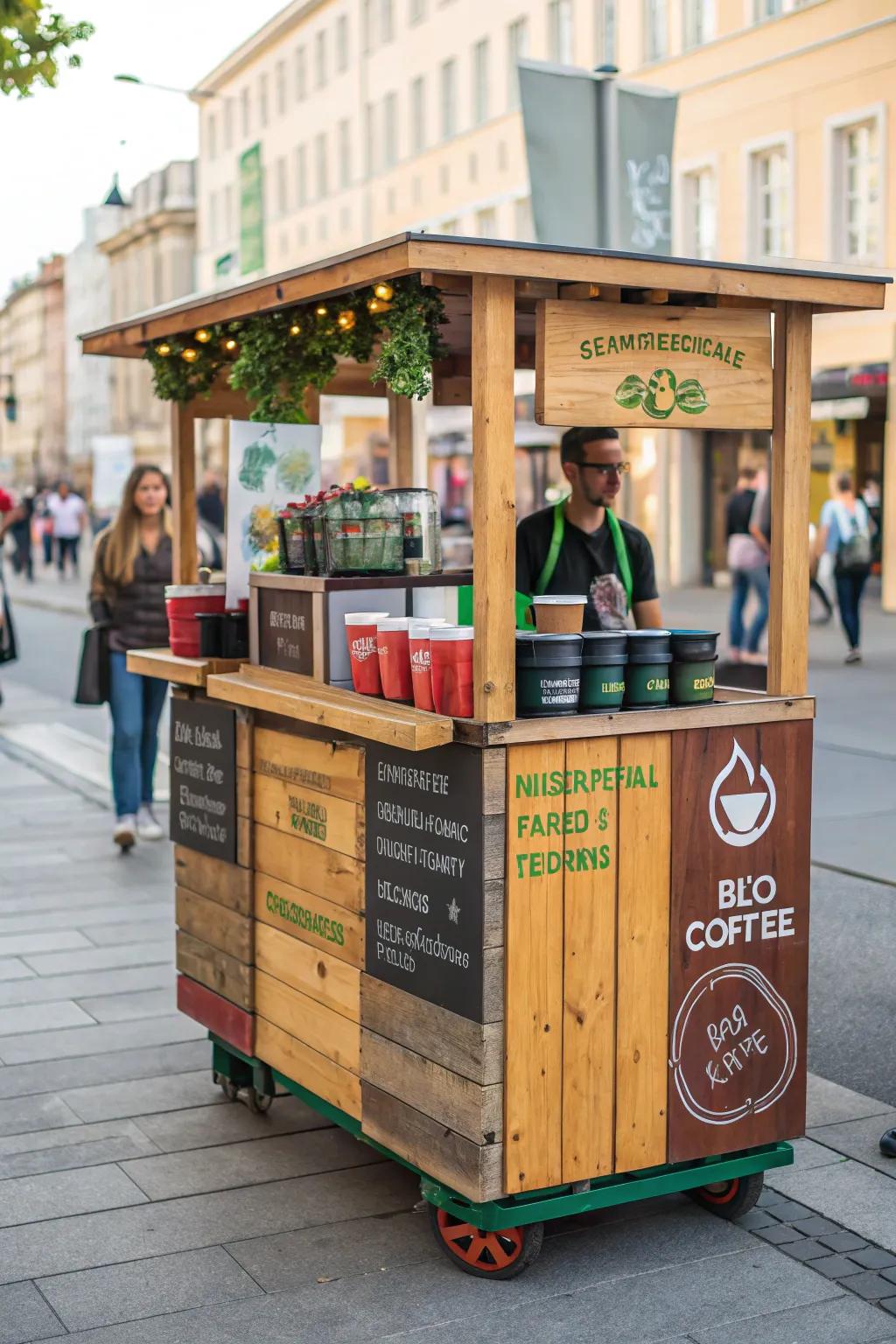 Enjoy coffee sustainably with an eco-friendly cart setup.