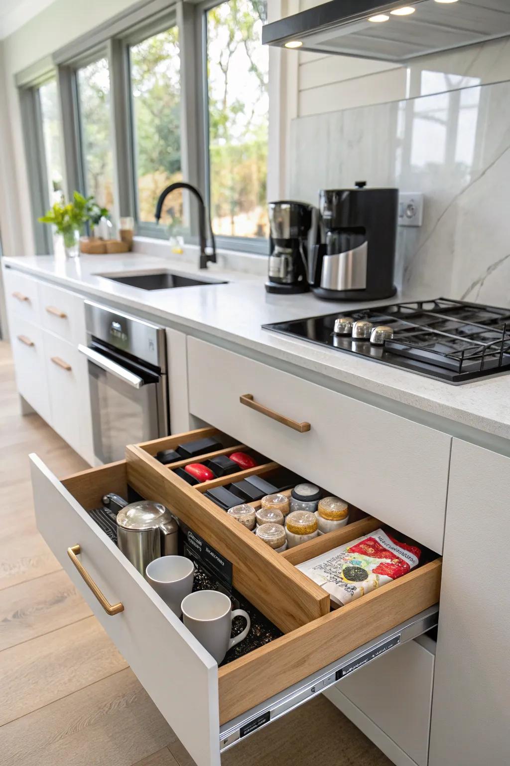 A pull-out shelf provides additional space when needed.