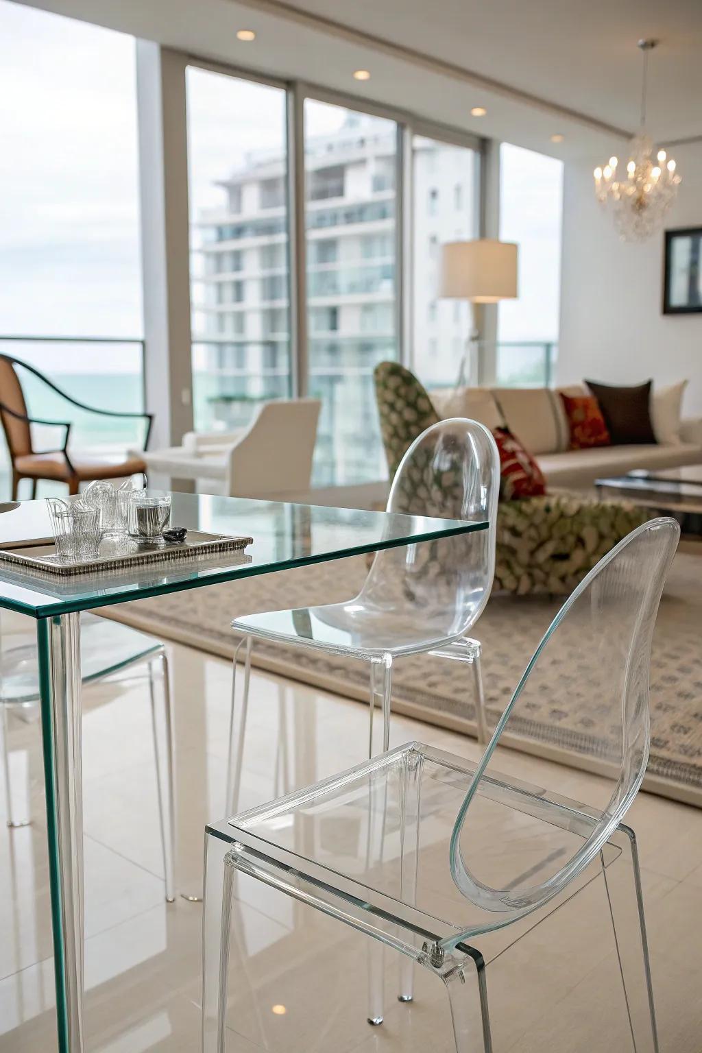 Translucent furnishings maximize flow and openness.