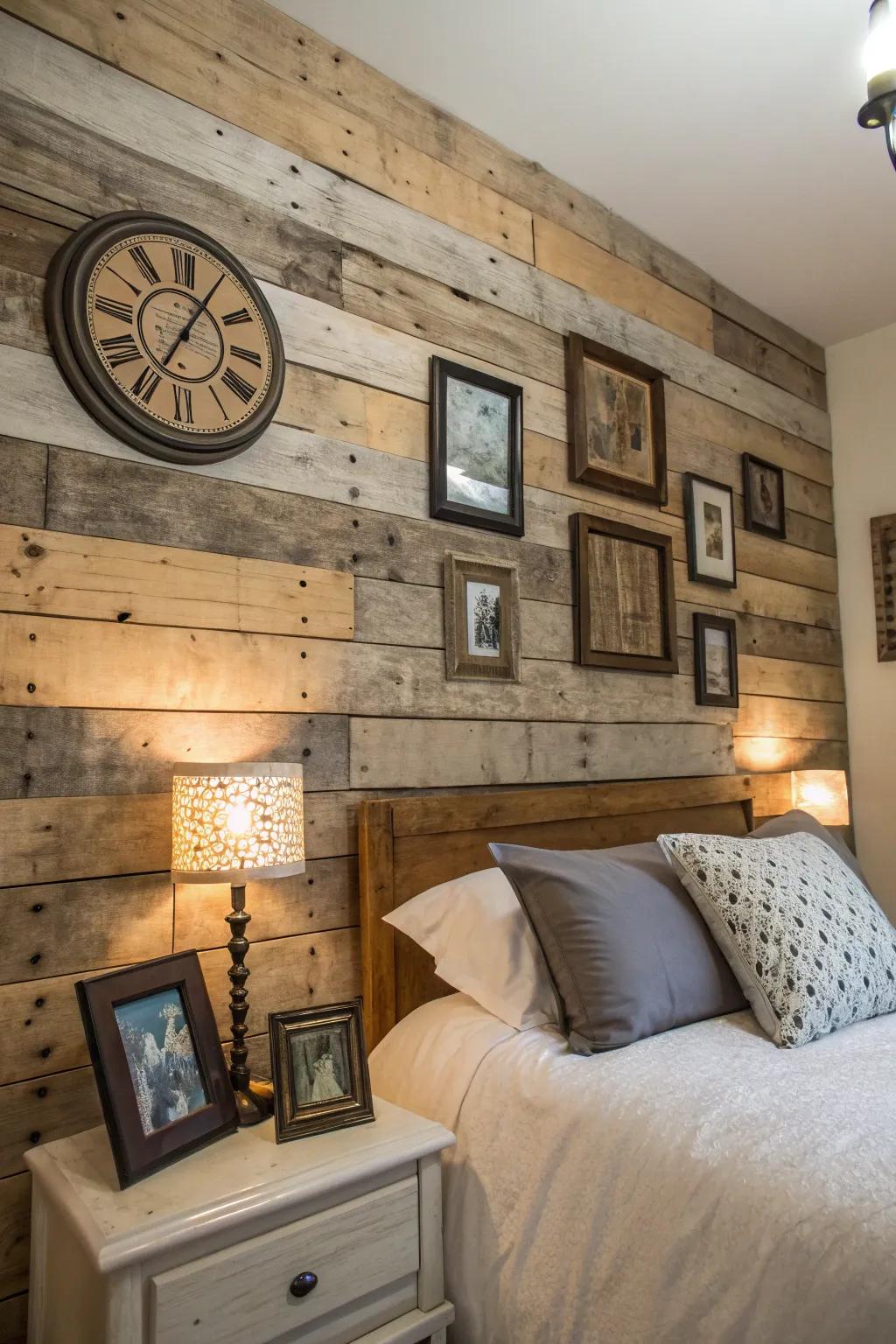 A rustic wood wall adding warmth and charm