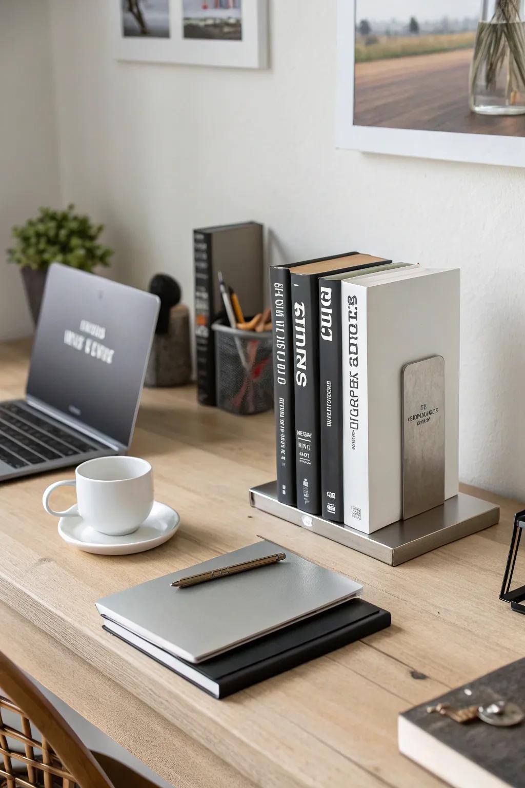 Minimalist metal bookends for a crisp, polished design