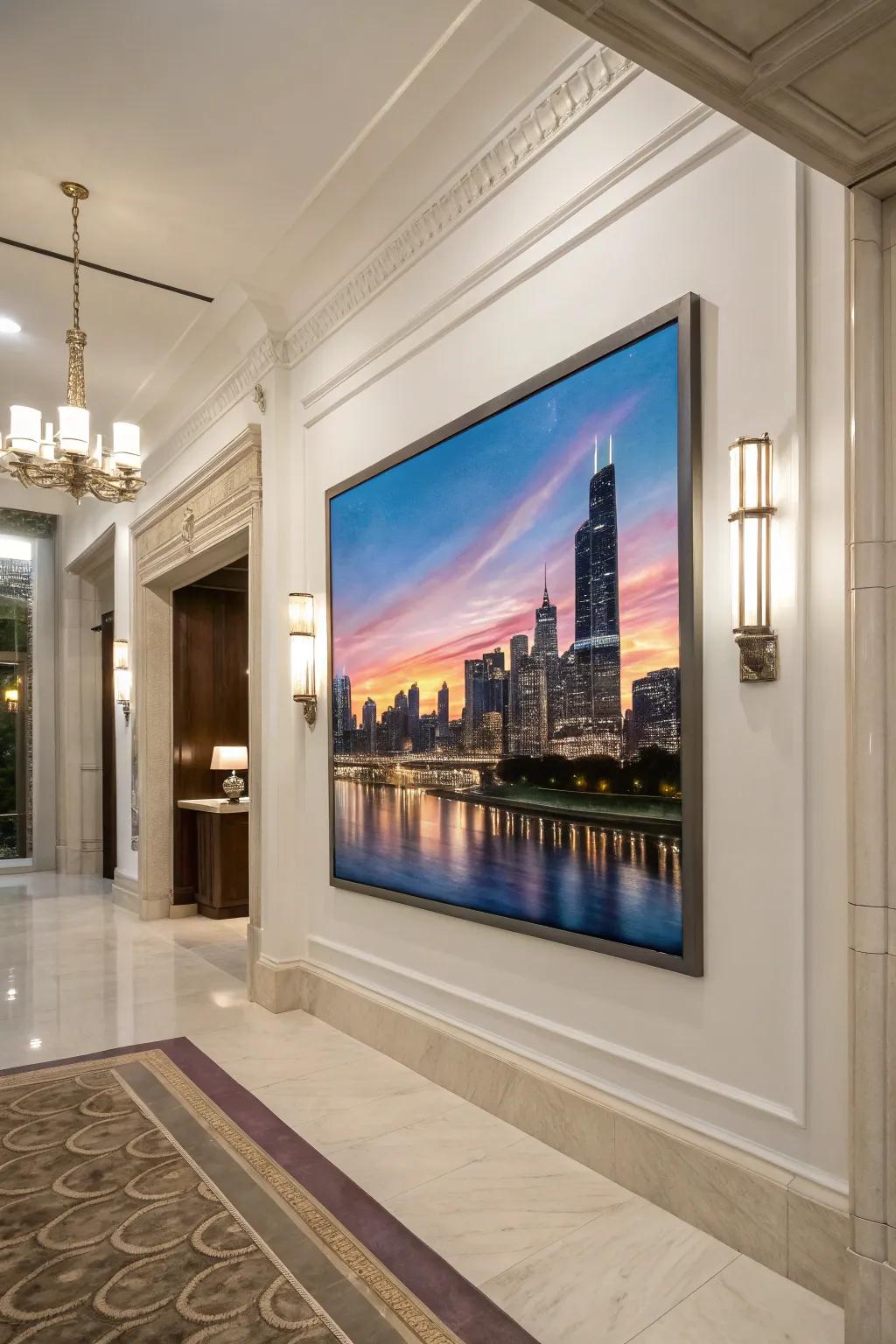 A metropolitan skyline painting imparts a hint of urban refinement to your area.