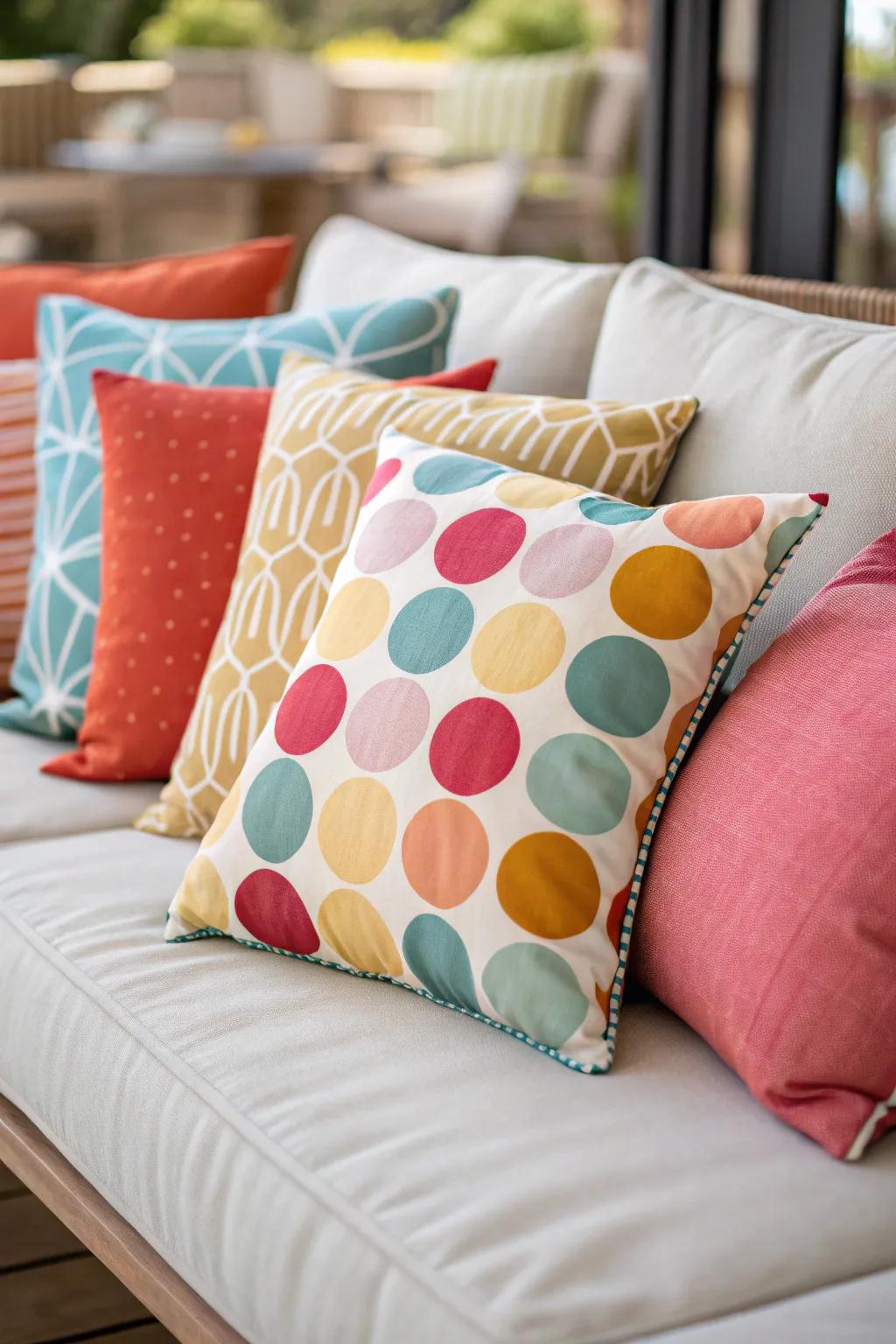 Differing shapes contribute visual charm to the pillow arrangement.