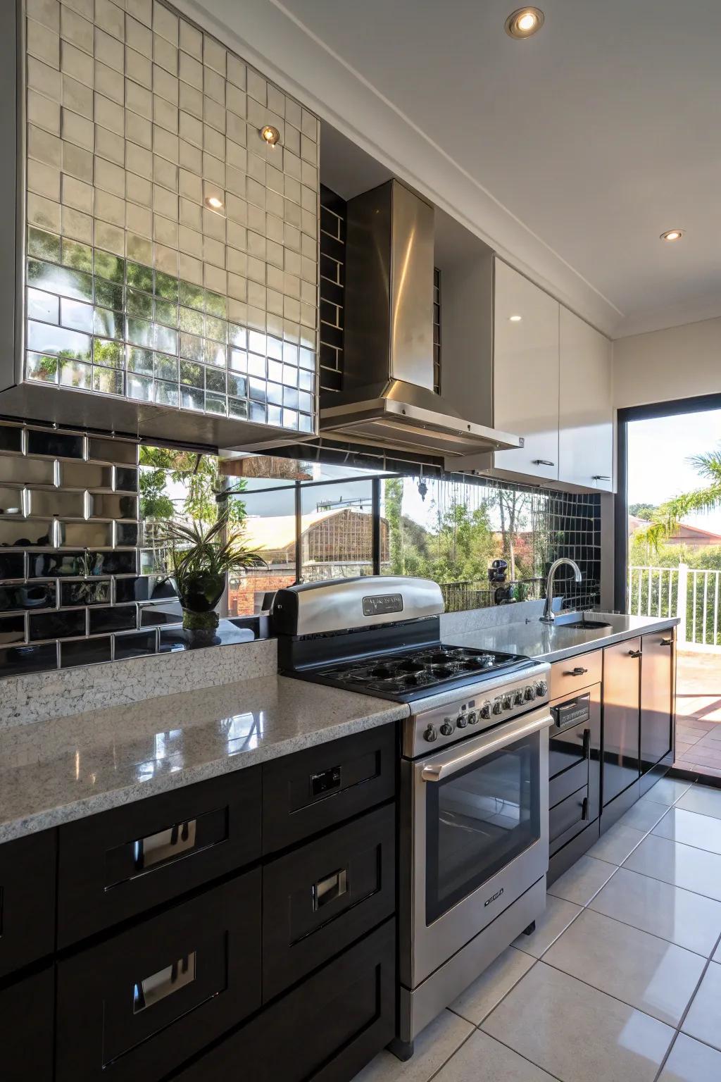 Mirrored backsplashes reflect light and enhance the impression of space in kitchens.