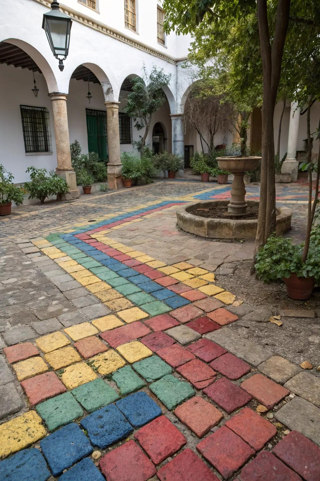 Enhance the depth of your courtyard with a blend of colorful paving stones.