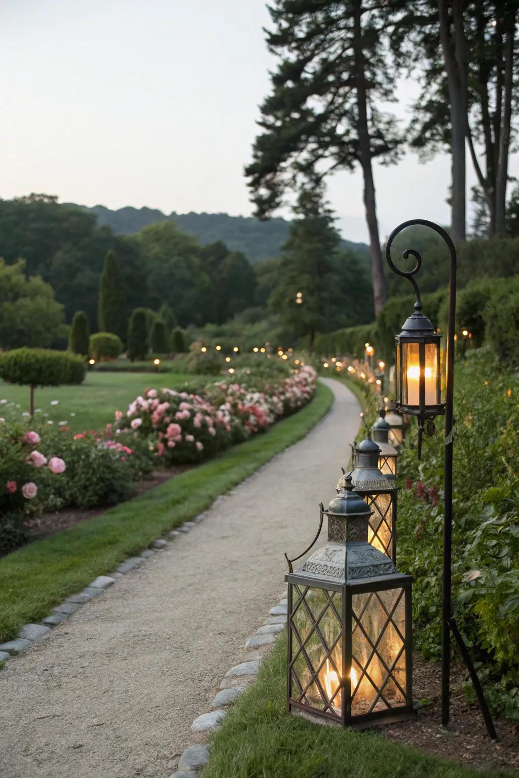 Lanterns create a welcoming and cozy mood.