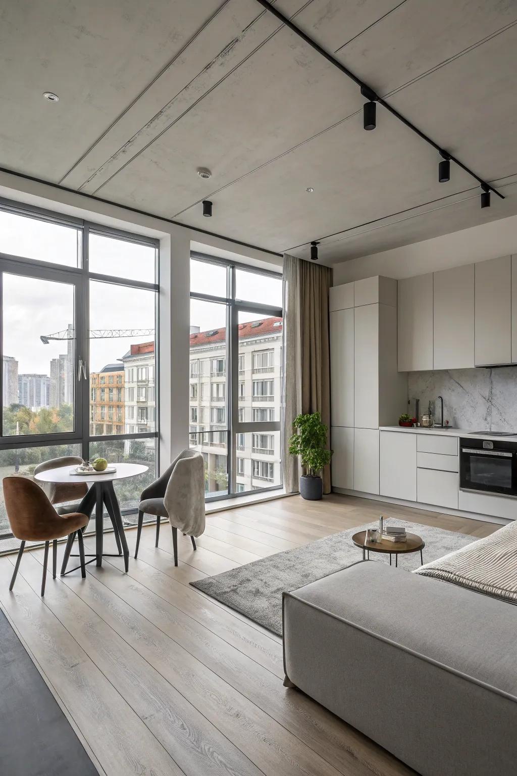 Minimalism fostering an open sensation across a studio.