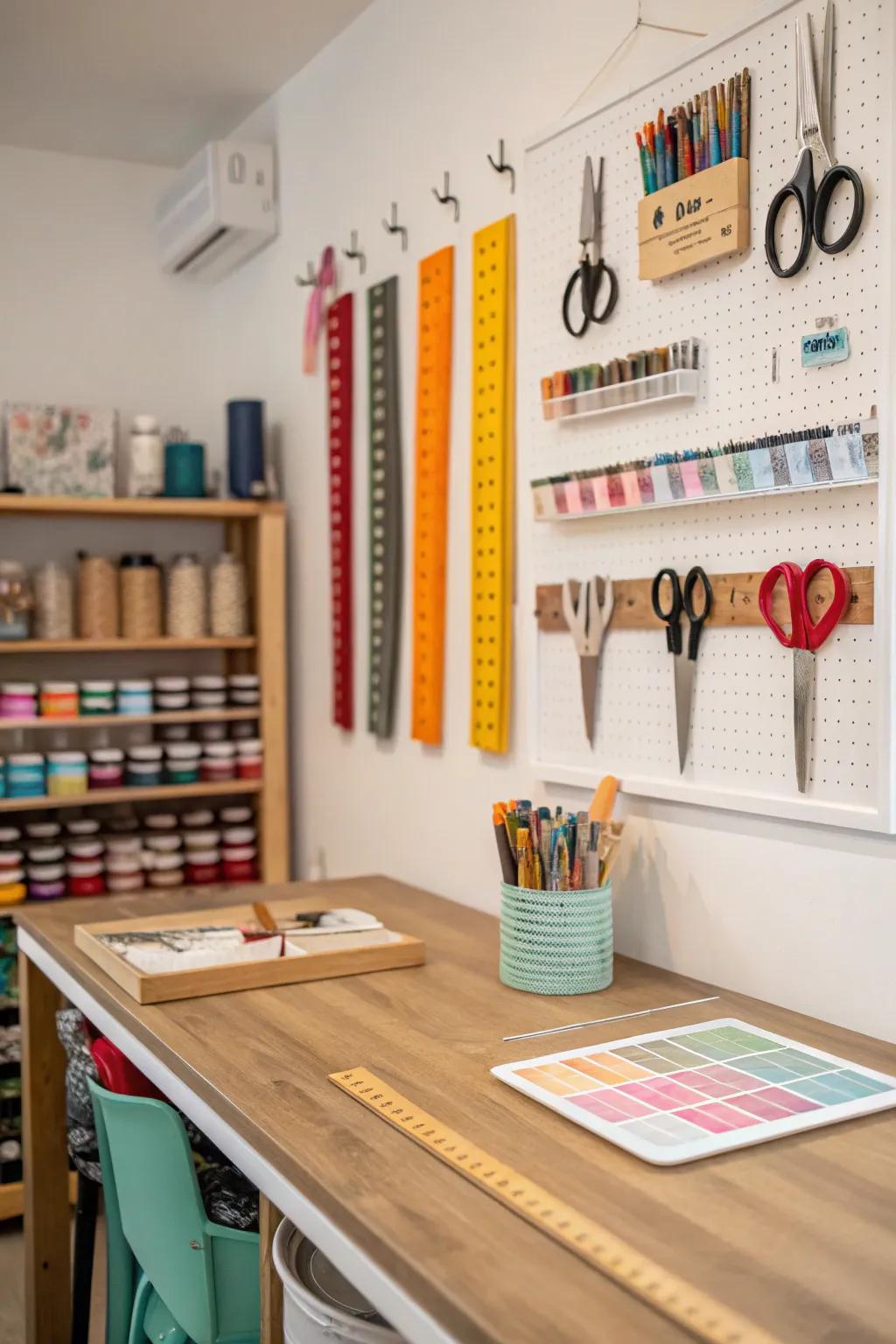 Hooks maintain tool organization and keep them off work surfaces.