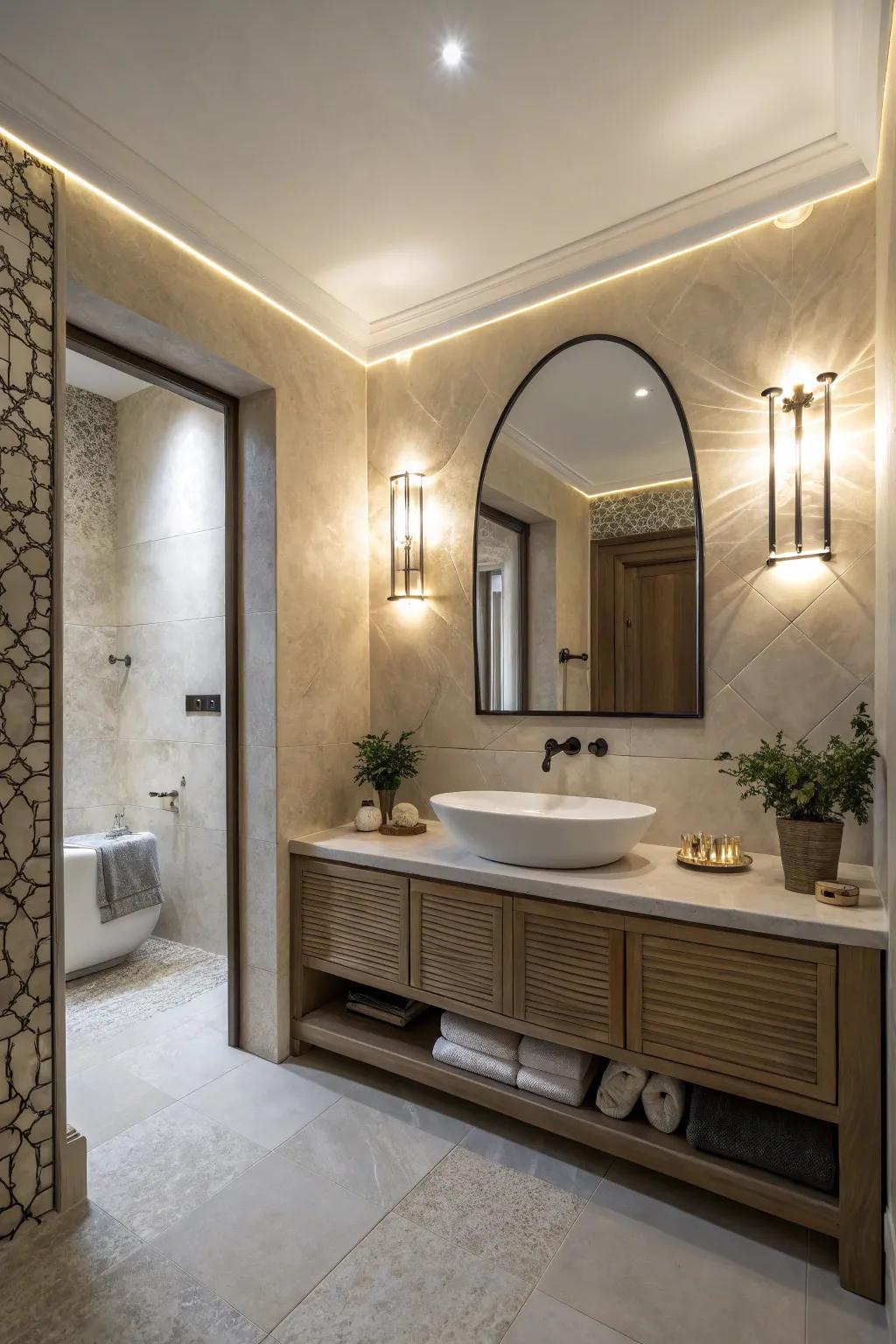 A bathroom featuring architectural lighting that enhances the room's ambiance.