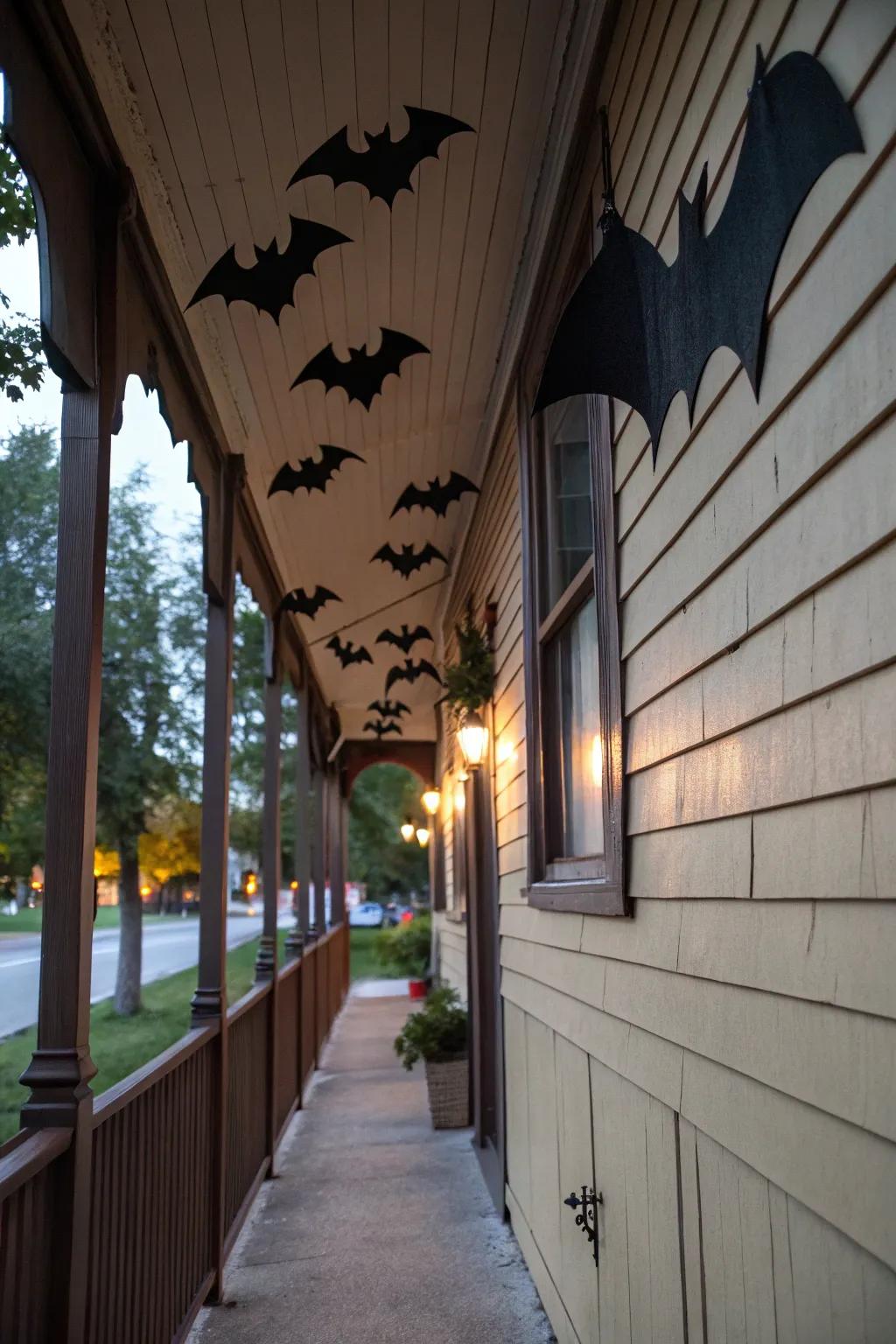 Soaring bats create a dynamic Halloween display.