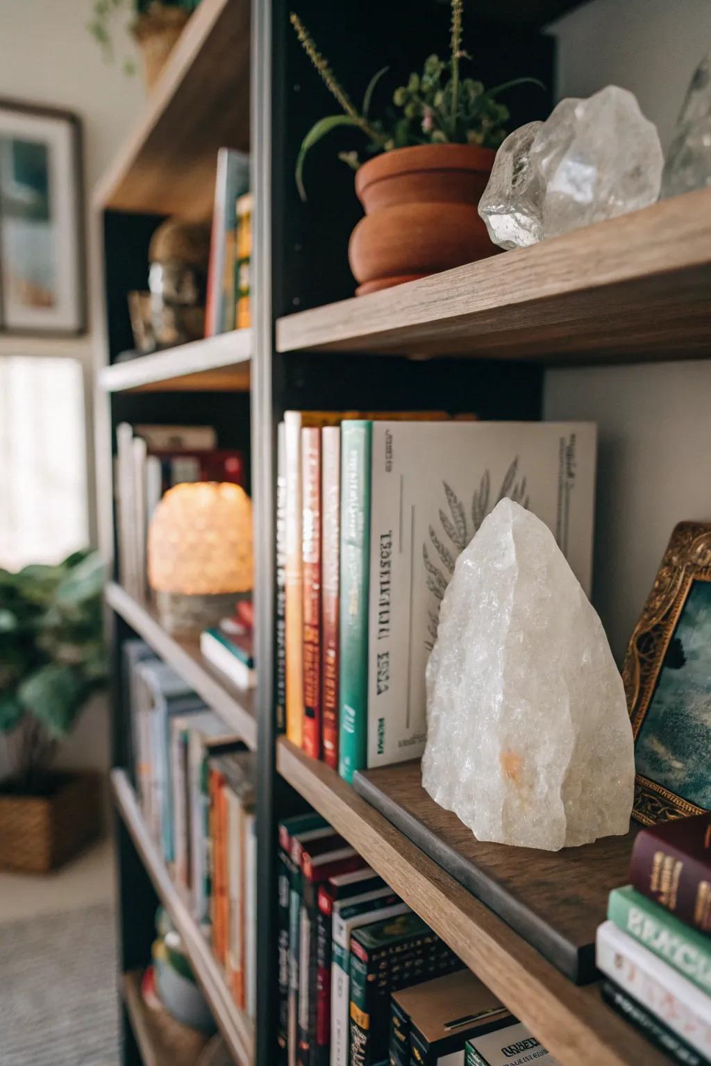 Crystals as bookends make a distinct and stylish library statement.