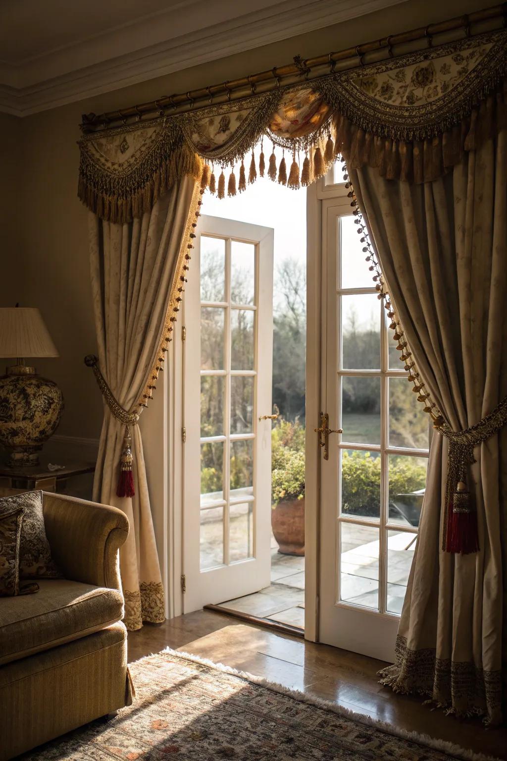 Braids and trimmings add a playful touch to curtains.
