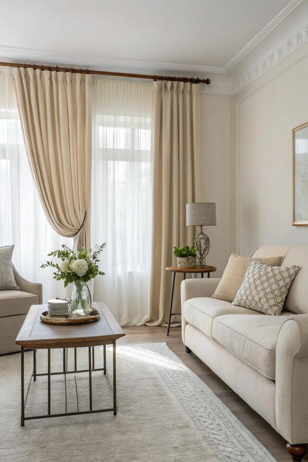 Achieve stylish elegance with uncolored-toned toppers in your living area.