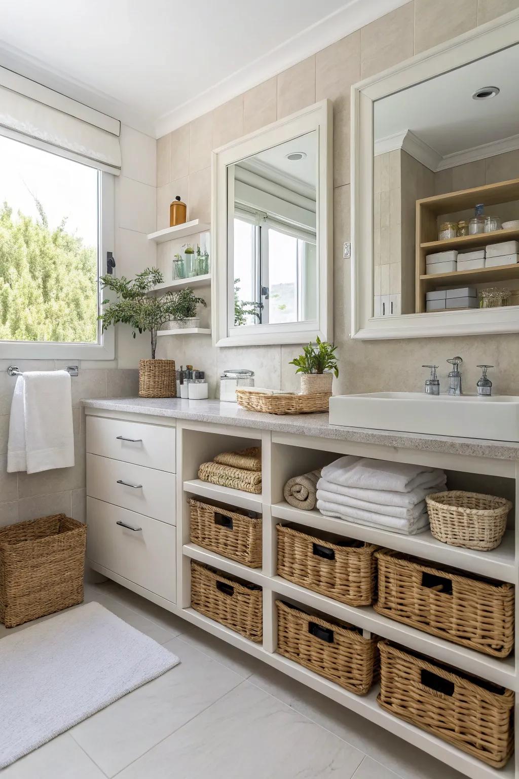 Tailored storage alternatives maintain your bathroom arranged and stylish.