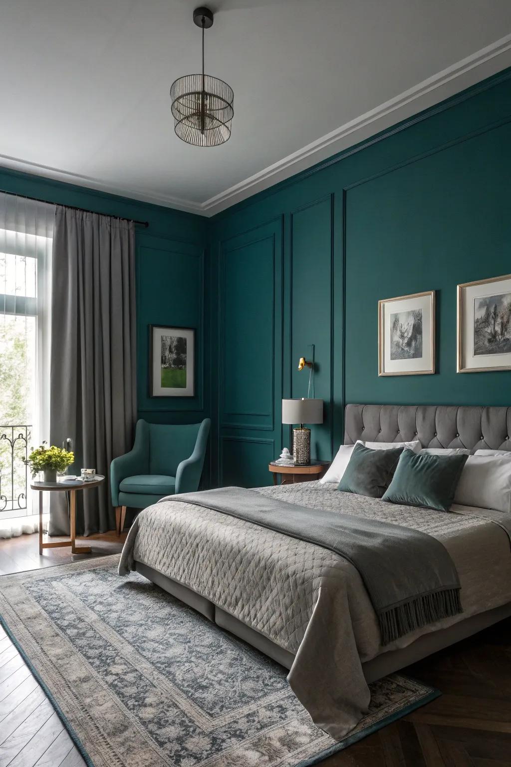 Teal and gray deliver a sophisticated, calming palette.