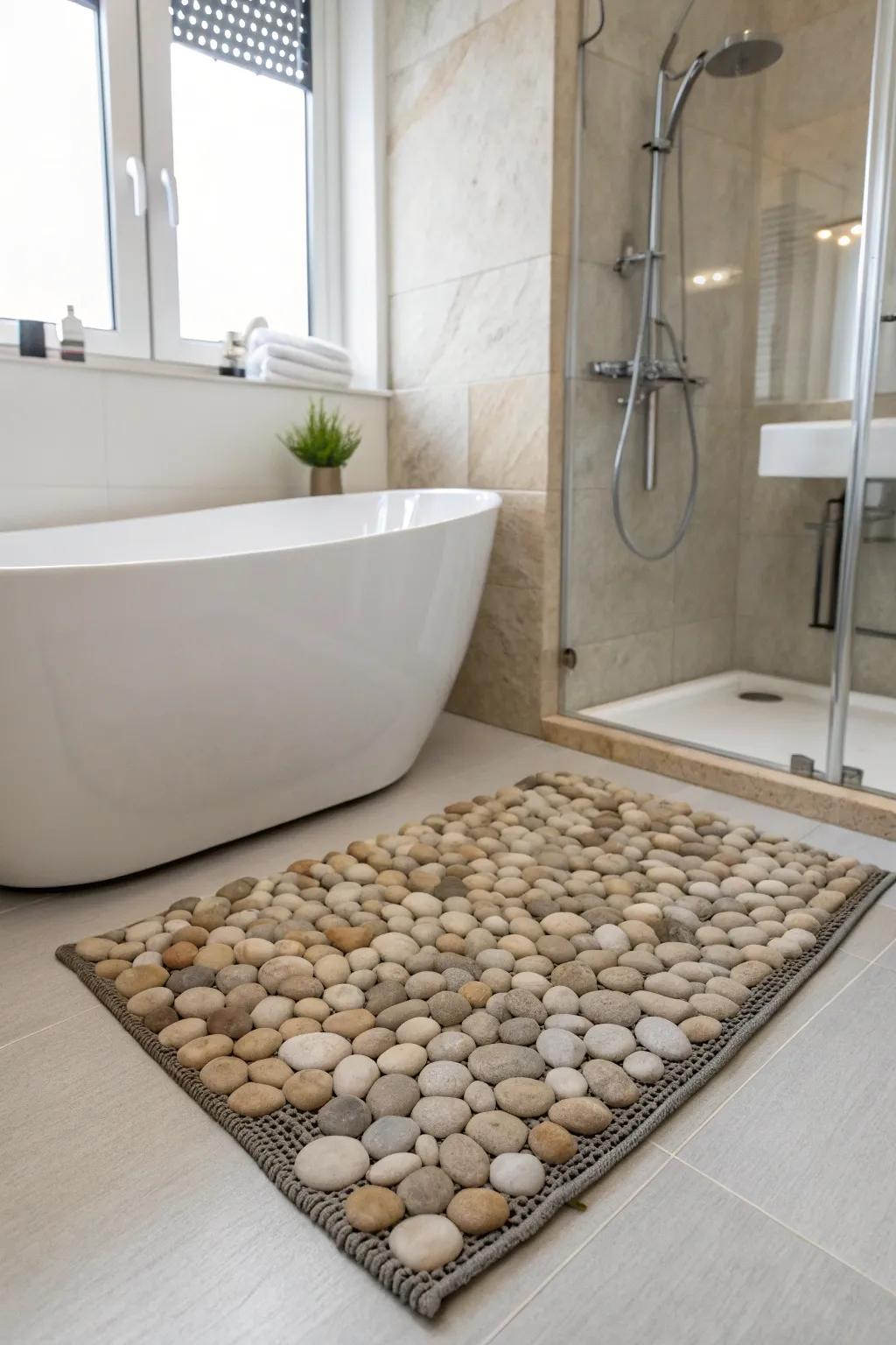 Transform your bathing area into a spa using a stone bath mat.