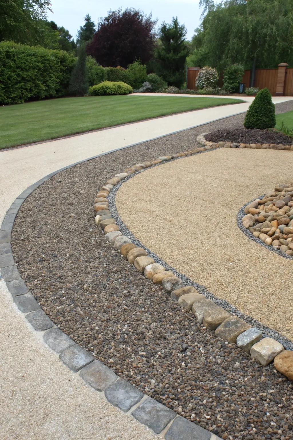 A resourceful mix of materials adds dimension and texture to this inventive driveway.