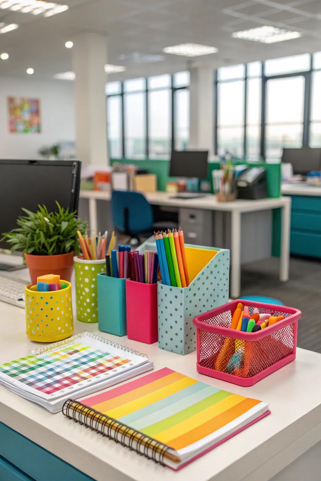 Vibrant colors infuse vitality and energy into your desk area.
