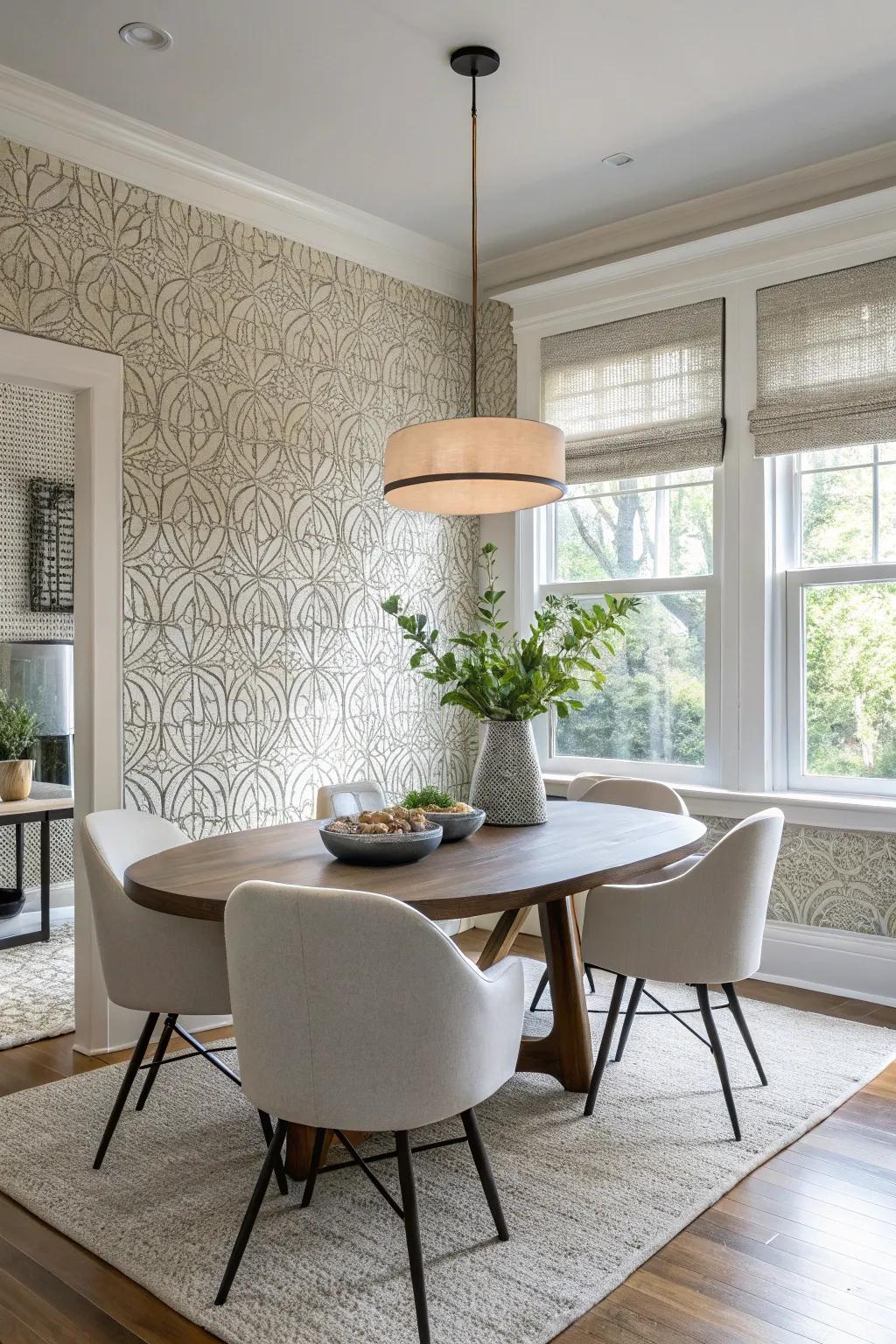 Wall designs that add dimension and a touch of drama to the dining room.