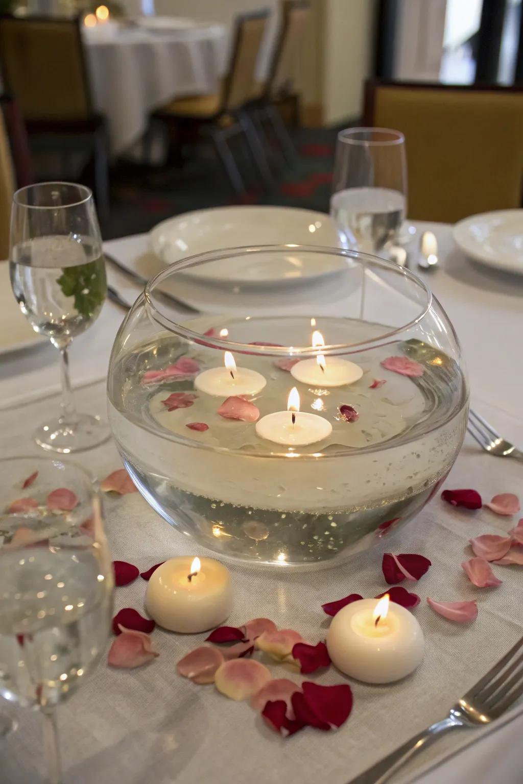 A floating centerpiece introduces a touch of magic and charm to your dining experience.