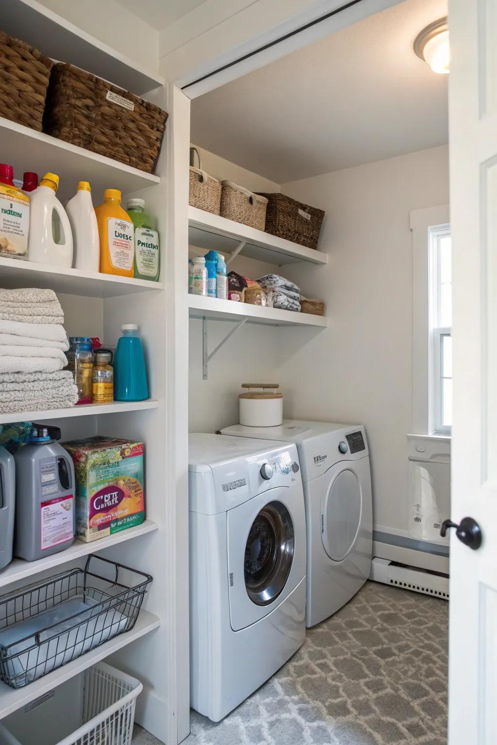 Corner shelves make efficient use of area in any garment area.