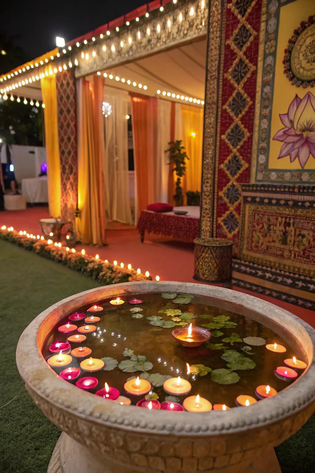 Floating candles creating a serene atmosphere in the booth.