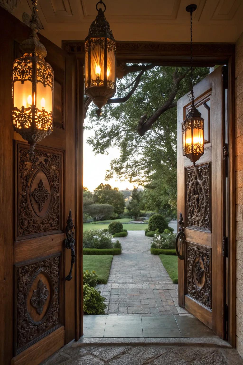 Illuminate your entrance using suspended lanterns.