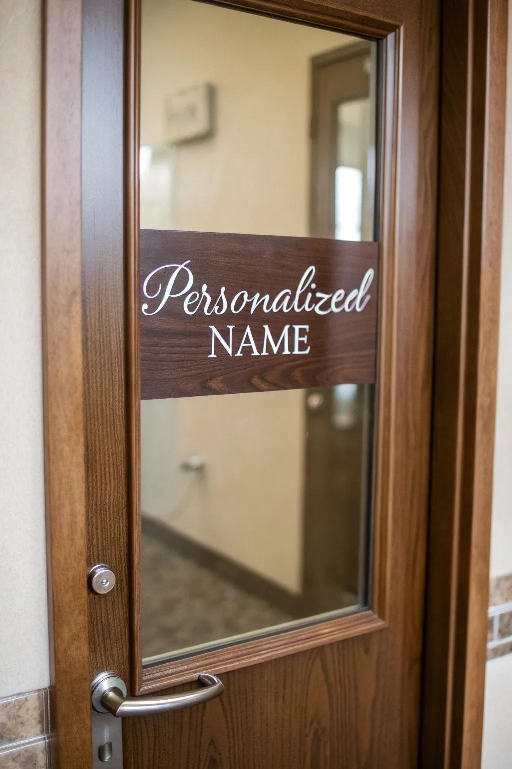 A custom name sign adds a welcoming element to your door.