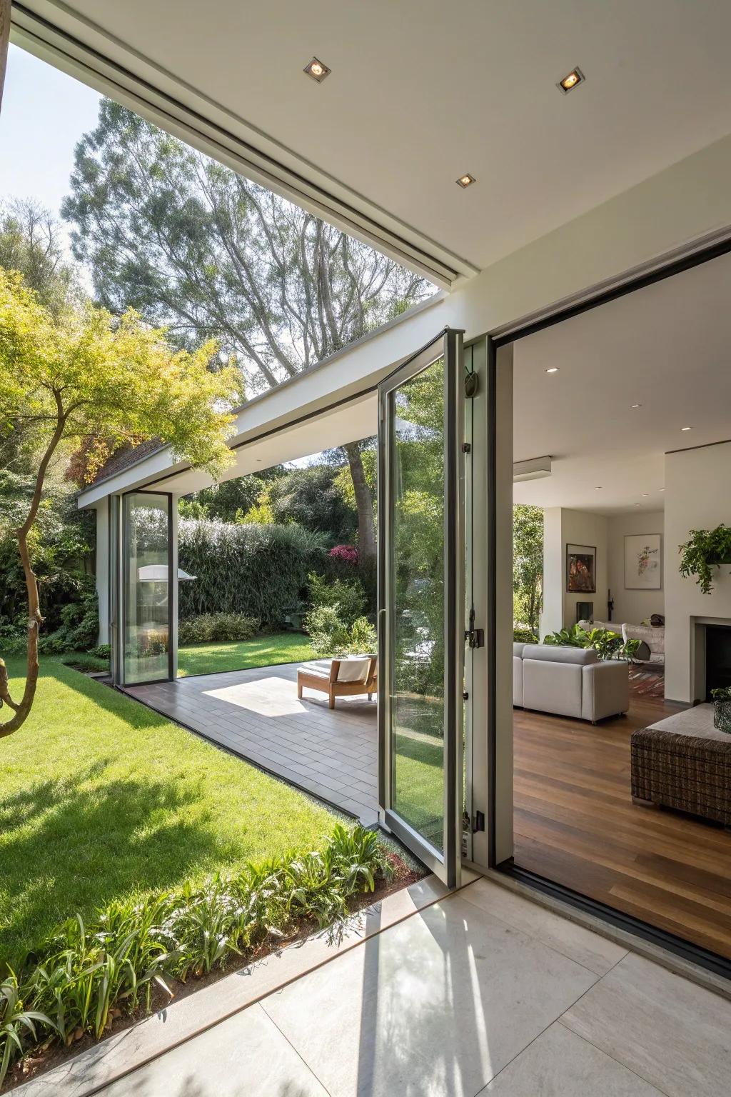 Merge your area with the external world by utilizing bendable crystal panes.