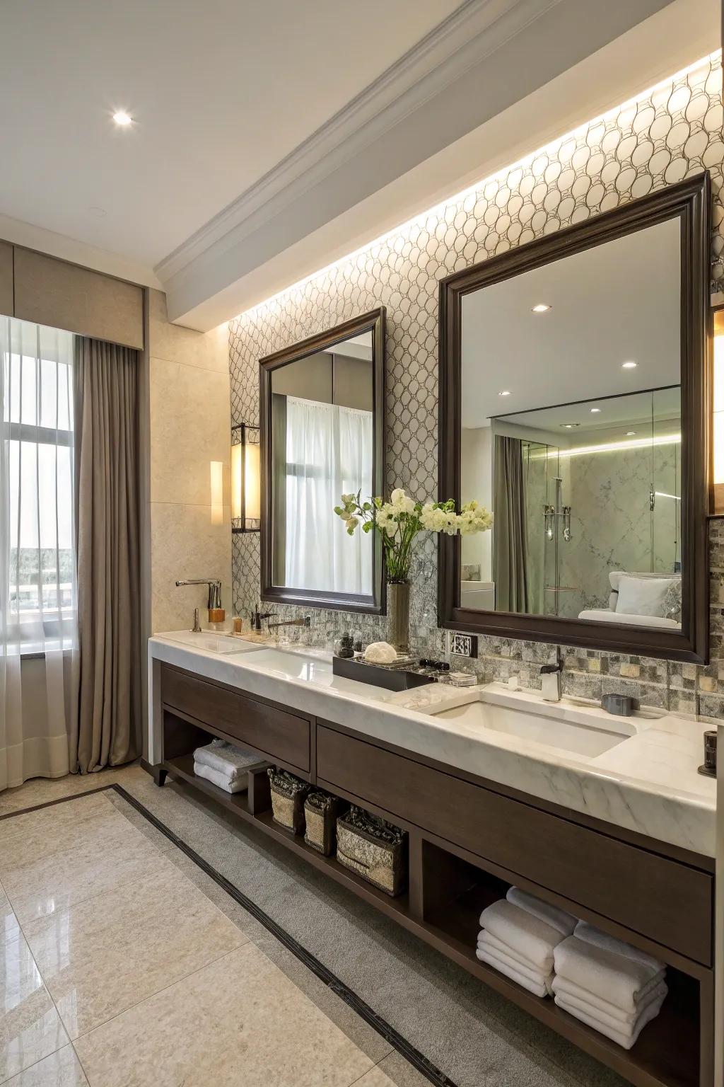 Elongated mirrors improve visibility and amplify space.